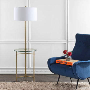 Charles 59" Metal/Glass LED Side Table and Floor Lamp - JONATHAN Y
